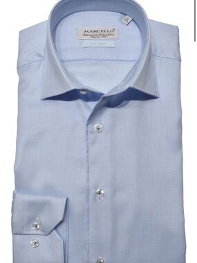 Marcello Men’s Blue Fine Piquet Long Sleeve Dress Shirt 18 35/36